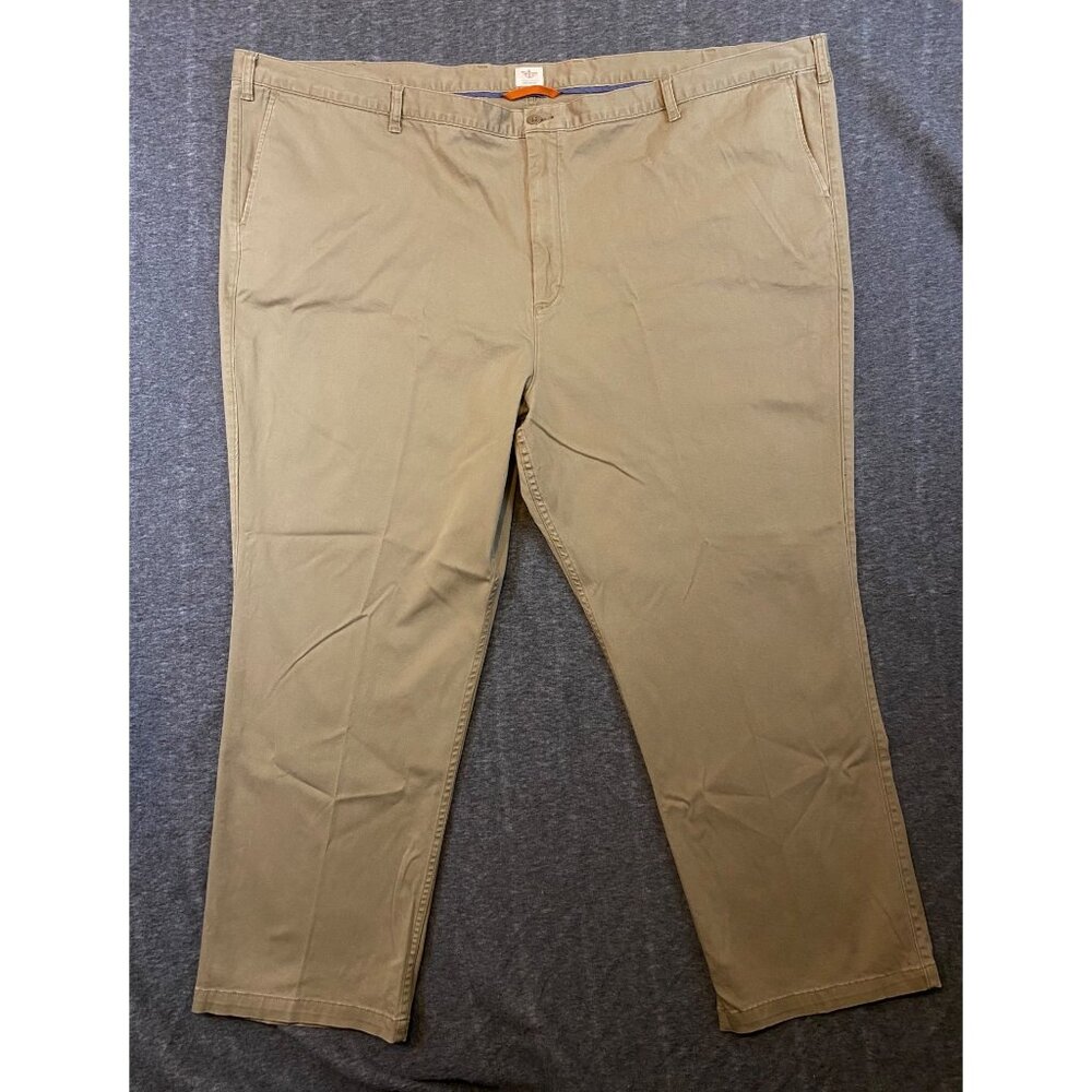 Dockers Khaki Flat-Front Chino Pants Mens Size 58x32 Cotton Blend Khakis Beige